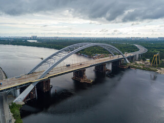 Unfinished bridge in Kiev. Aerial drone view.