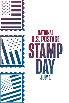 National U.S. Postage Stamp Day. July 1. Holiday concept. Template for background, banner, card, poster with text inscription. Vector EPS10 illustration.