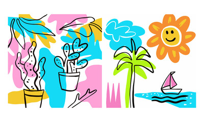 house flower plant from vector to fabric pattern. Poster print for minimalist wall decoration. Card design vector background.