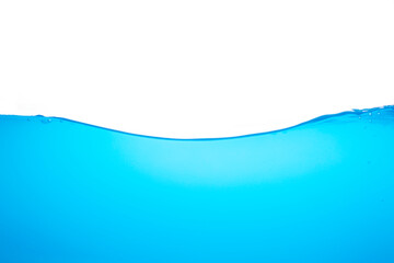 Water surface wave colour blue with bubbles isolated on the white background.