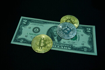 A couple of dollars and a few bitcoin coins