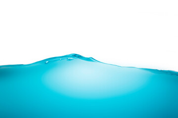 Water surface wave colour blue with bubbles isolated on the white background.