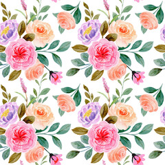 Seamless pattern of rose flower with watercolor
