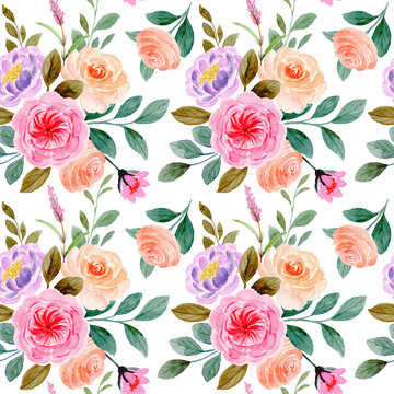Seamless pattern of rose flower with watercolor
