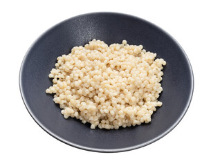 boiled israeli pearl couscous in bowl isolated