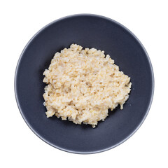 top view of porridge from brown rice in gray bowl