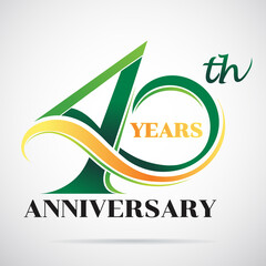 40 years anniversary celebration logo design with decorative ribbon or banner. Happy birthday design of 40th years anniversary celebration. - obrazy, fototapety, plakaty