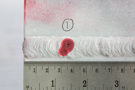 Defect colour red round indication and crack at butt weld carbon plate