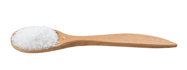 crystalline citric acid in wooden spoon isolated