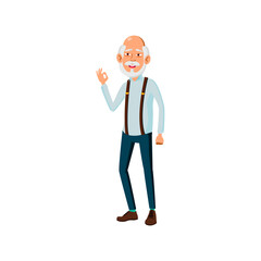 old caucasian man gesturing ok and approving friend choice cartoon vector. old caucasian man gesturing ok and approving friend choice character. isolated flat cartoon illustration