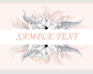 Fototapeta premium Vector poster with flowers in line art style with place for text.