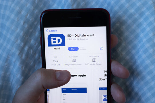 New York, USA - 1 June 2021: ED - Digitale krant mobile app logo on phone screen, close-up icon, Illustrative Editorial.