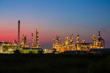 Obraz na płótnie Canvas Morning scene of oil refinery plant and power plant of Petrochemistry