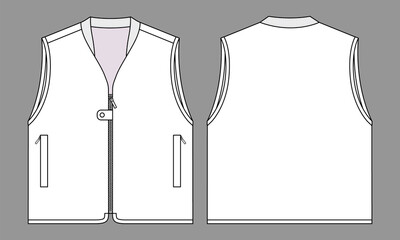 White Vest Template on Gray Background. Front and Back Views, Vector File