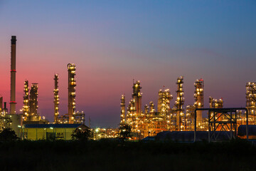 Obraz na płótnie Canvas Morning scene of oil refinery plant and power plant of Petrochemistry