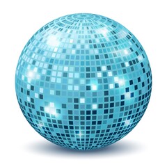Realistic disco ball. Reflection sphere mirrored dance party silver blue glitter. Retro halo rays, shining bright celebration mirrorball vector 3d isolated on white illustration