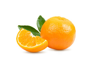 Fresh orange with leaves on white background