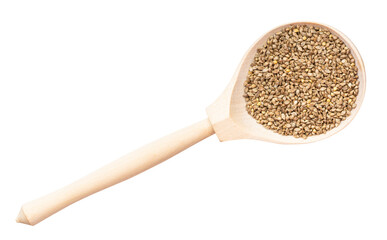 top view of barnyard millet seeds in wood spoon