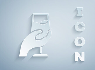Paper cut Wine tasting, degustation icon isolated on grey background. Sommelier. Smells of wine. Paper art style. Vector
