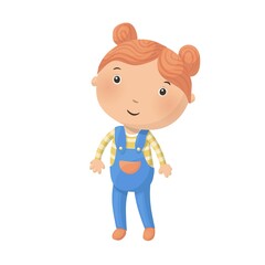 Cute little cartoon girl isolated on white background. Vector illustration.