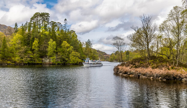 A view out into Loch Katrine in the Scottish Highlands on a summers day