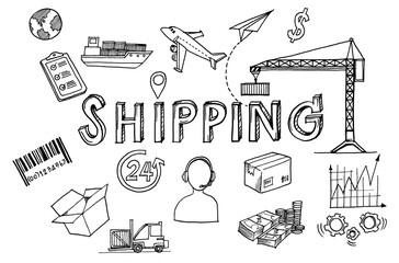 Logistic concept with sketch delivery and shipping decorative icons on white background