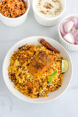 Fish Biryani, Indian Fish Pulao, Top Down Indian Food Photography