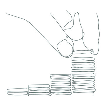 Hand and coins line drawing