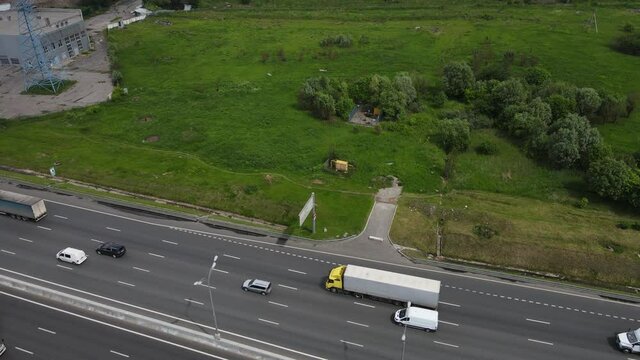 Aerial view of road with moving cars in Moscow City