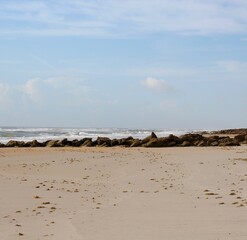 Fototapeta na wymiar The beach and the ocean on a sunny morning.