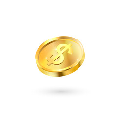 Gold coin with dollar sign isolated on grey background. Vector illustration