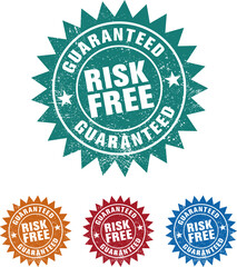 Very simple 4 Color grunge, vintage Risk-Free Guaranteed badge, icon, stamp vector illustration isolated on white background. 