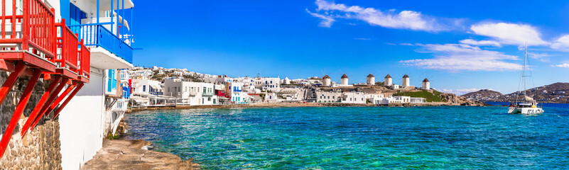 Greece travel. Luxury island Mykonos. panorama of 