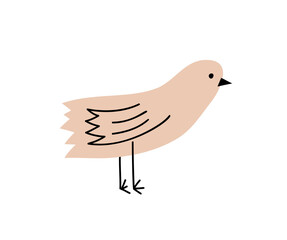 Cute vector bird. illustration isolated on a white background. Hand drawn illustration of a Scandinavian flat. Design element of baby t-shirt, home textiles, wrapping paper, children textiles