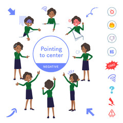 色々な方向を指差す黒人ビジネス女性のセット