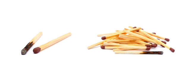  Laid used matchsticks isolated on white background