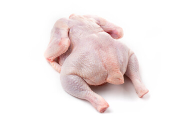 A whole chicken carcass on a white background.