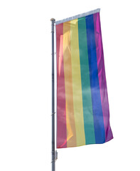 Rainbow flag in sunshine on white isolated