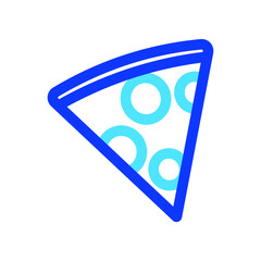 Two-color thin line pizza slice vector icon illustration on a white background.  Royalty-free and fully editable.