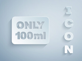 Paper cut Liquids in carry-on baggage icon isolated on grey background. Airport rules. Paper art style. Vector