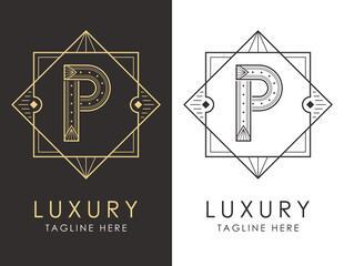 Art deco letter P logo in two color variations