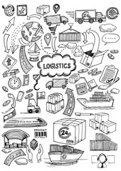 Logistic concept with sketch delivery and shipping decorative icons,Vector sketch infographic illustration