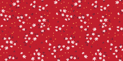 Cute hand drawn ditsy seamless pattern, lovely floral background, great for textiles, banners, wallpapers, wrapping - vector design