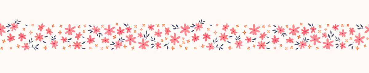 Fototapeta na wymiar Cute hand drawn ditsy seamless pattern, lovely floral background, great for textiles, banners, wallpapers, wrapping - vector design