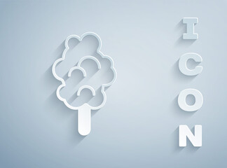 Paper cut Cotton candy icon isolated on grey background. Paper art style. Vector