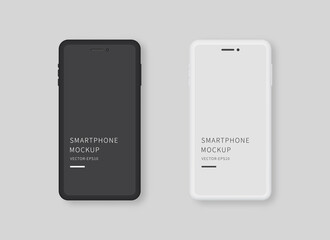 Modern black and white smartphone with blank screen. Smartphone display mockup. Mockup vector isolated. Template design. Realistic vector illustration.