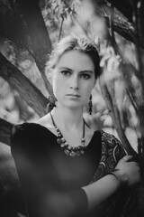 Ethnic Russian young girl in sun glare