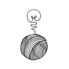 vector illustration in doodle style. ball of yarn for knitting, crochet concept ideas. logo, icon on the theme of needlework, made by hand, craft. - obrazy, fototapety, plakaty