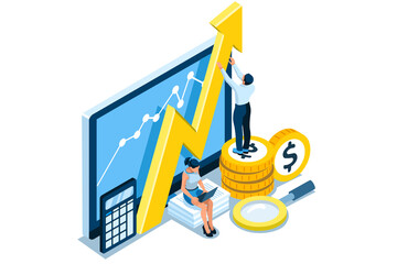 Symbolic Revenues, Returns Symbol. Concept of Earnings Growth, Stock Dividend Yield Curve, Analysis of Results. Vector illustration, graphic design for flat web banners. - 438471130