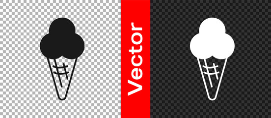 Black Ice cream in waffle cone icon isolated on transparent background. Sweet symbol. Vector